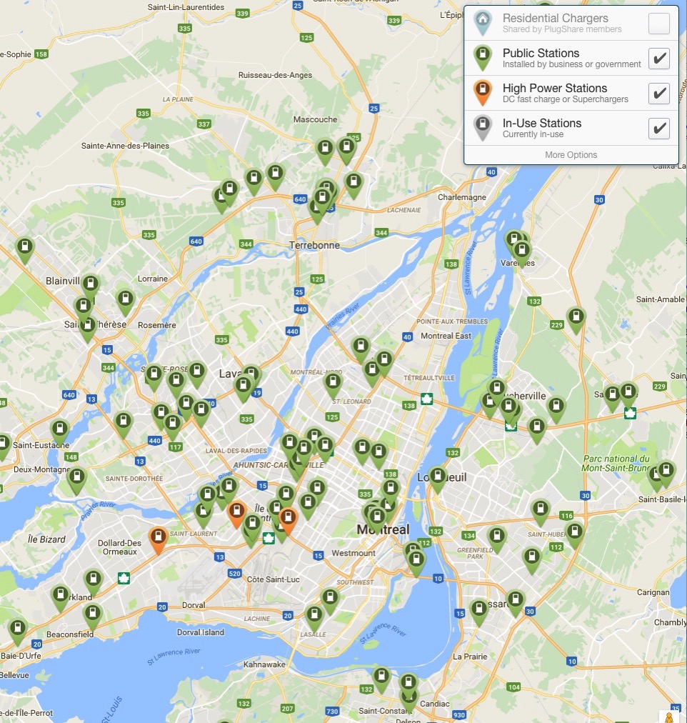 Public EV charging locations in Montreal