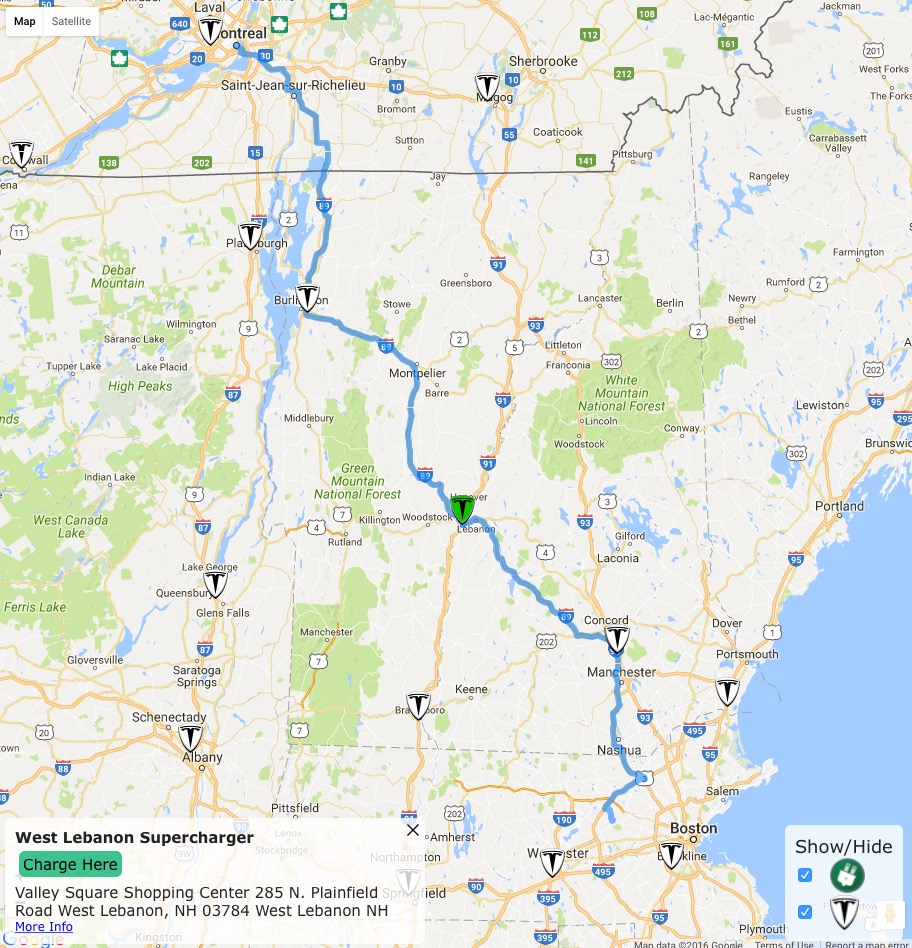 Route from Stow to Montreal